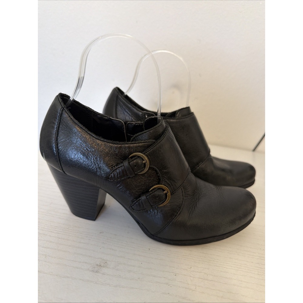 Born BOC Leather Booties Womens Size 7.5M Black Cathleen Double Monk Strap Boots